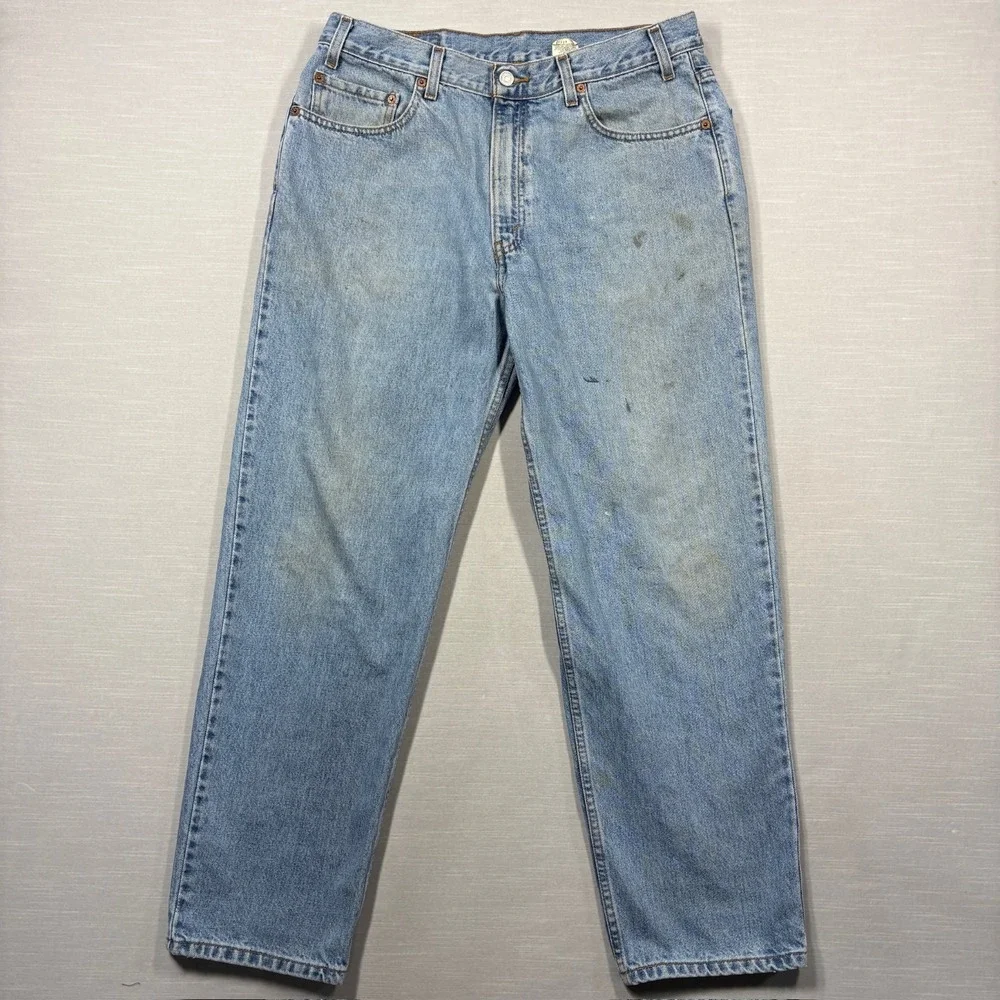 Levi's 550 Jeans Mens 36x30 Blue Light Denim Straight Light Stained Distressed‎